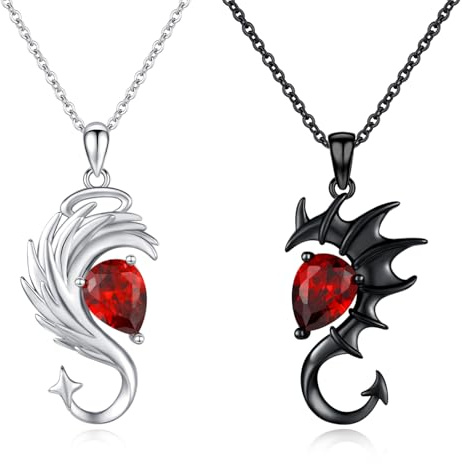 Waysles Passende Halskette für Paare 925 Sterling Silber 2 Stücke BFF Freundschaft Schmuck Set mit Verschiedenen Motiven - Yin Yang, Drachen, Engel Teufel, Wolf, Schmetterling Geschenk für Sie Ihn