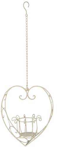 Herz Hängeampel für Innen & Außen cremefarben - Eisen Blumentopf hängend 32 cm mit Kette - Balkon Deko, Blumenampel, Fensterdeko, Pflanzenhalter, hängende Erdbeerampel, Metallkorb zum aufhängen