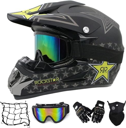 MRDEER Motorrad Crosshelm mit Brille Handschuhe Staubmaske, Motocross Helm Fullface MTB Helm Cross Helm Motorradhelm für Downhill Enduro Bike BMX Off Road ATV (Schwarz,M)