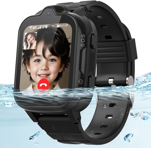 AstraMinds Reloj inteligente 4G GPS y teléfono, IP67 resistente al agua, llamadas, WiFi, videollamada, SOS, despertador, para niños 3-12 años, negro