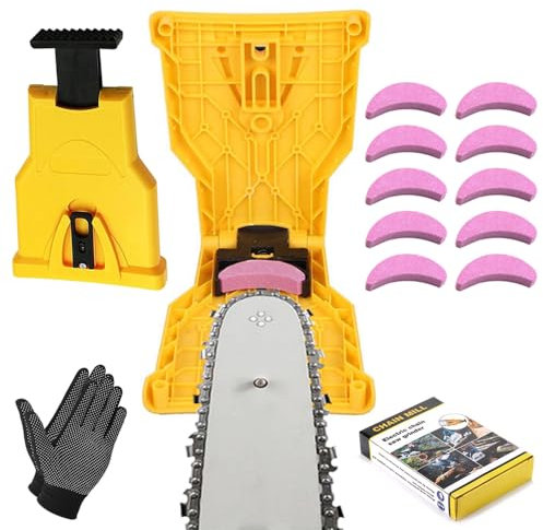 Tragbar Kettensäge Schärfgerät,Kettensägenschärfer-Set mit 10 Schleifsteinen,Universeller Kettenschärfer,Chain Saw Sharpener,Schärfer für Kettensägen,Ultra Saw Kettenschärfer für Jede Kettensäge (Kit)