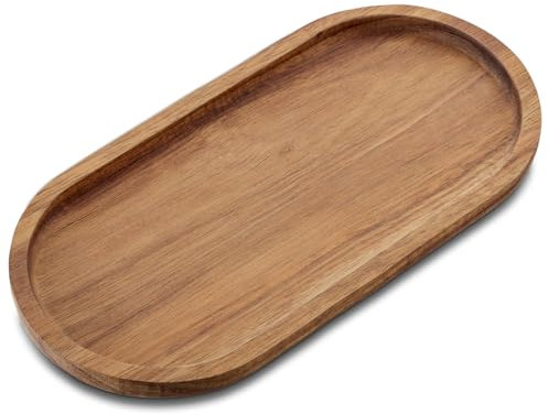 com-four® Bandeja de Madera de Acacia - Tablero Decorativo Alargado - Bandeja para Servir - Estante de Madera - Plato para Servir bocadillos, Queso, Salchichas - Bandeja de Madera (1 Pieza - Ovalada)