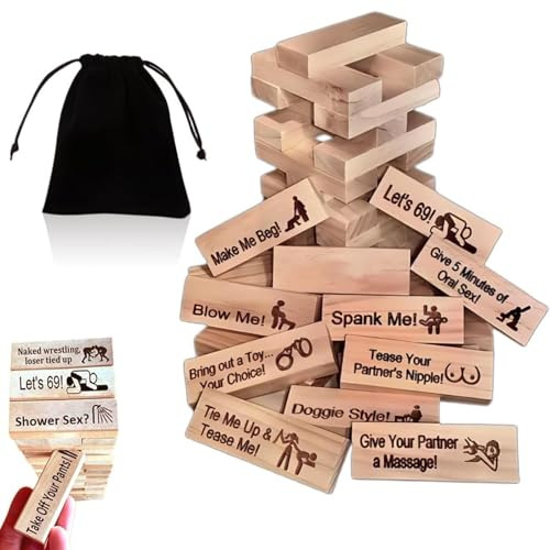 Lust Tower, Spiel für Erwachsene, 48 Stück, super freches Blockturm-Spiel, Paarspiele für Erwachsene, Valentins-Taumelturm, Stapelblöcke, Holzblock-Spiel für Erwachsene, mit Aufbewahrungstasche