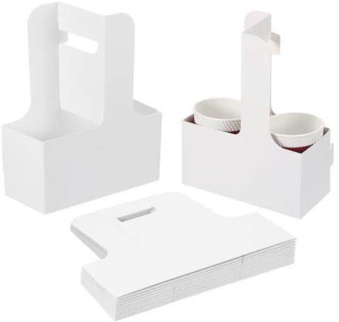 PATIKIL Porte-Gobelet à 2 Tasses avec Poignée, 10 Paquets de Porte-Gobelets en Carton Kraft à Emporter pour Café, Porte-Gobelet Jetable Portable, Blanc