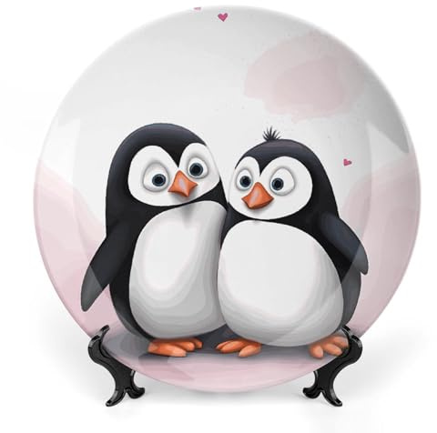 JTKBNVM Assiettes décoratives en porcelaine anglaise « I Love Penguins » de 25,7 cm avec support de présentation - Ornement en céramique fait à la main pour la maison et le bureau