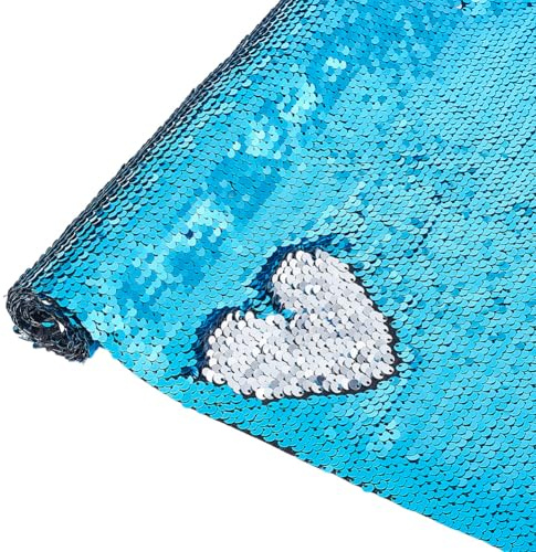 BENECREAT 100x33cm zweifarbiger Paillettenstoff, wendbarer schimmernder Nähstoff, Meerjungfrau-Paillettenstoff für Abendkleid-Design, Tischdecke, Hintergrund, Dunkelblau und Silber