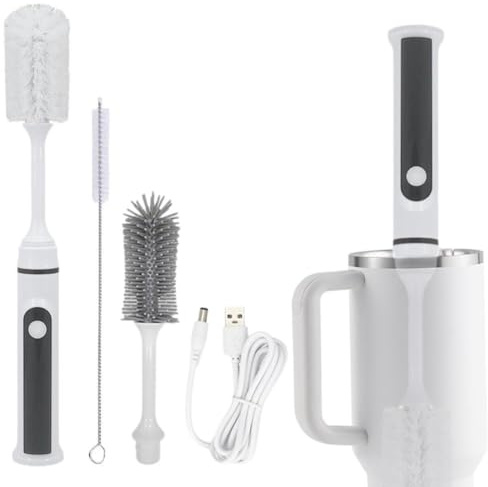Water Bottle Brush, 15'' Electric Bottle Brush Cleaner for Tumblers, Mugs, Glasses, Jars & Stanley Cups, Rechargeable, 2 Speeds, Includes Straw Cleaner Brush, Effortless Cleaning