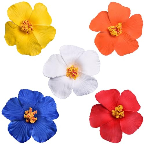 GWAWG 5 Stück hawaiianische Blumenclips für Frauen, tropische Blumen-Haardekoration, Hibiskus-Haarspange, künstliche Blumen-Clips für Urlaub, Strandparty