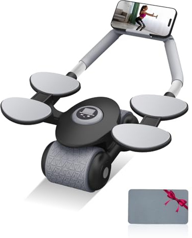 Zumhigh Verbesserter automatischer Rückprall-Bauch-Roller mit Ellenbogenstütze und Timer, einfache Montage, inklusive Kniepolster, perfekt für Heim-Fitnessstudio und Kerntraining