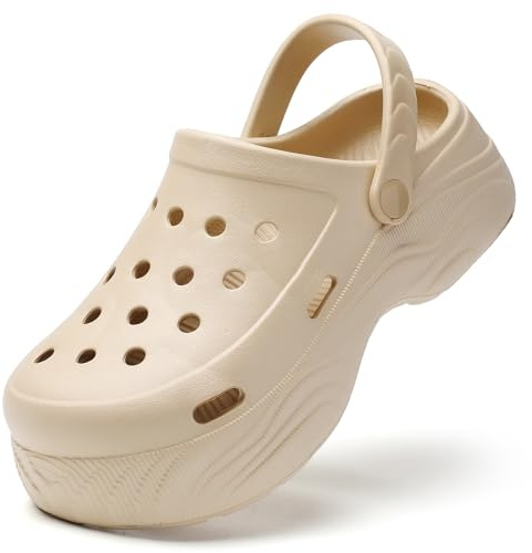 ELIOGN Zoccoli da donna con plateau da 5 cm – Scarpe leggere impermeabili per giardinaggio, passeggiate in spiaggia e tempo libero, suola antiscivolo confortevole, cachi, 38 EU