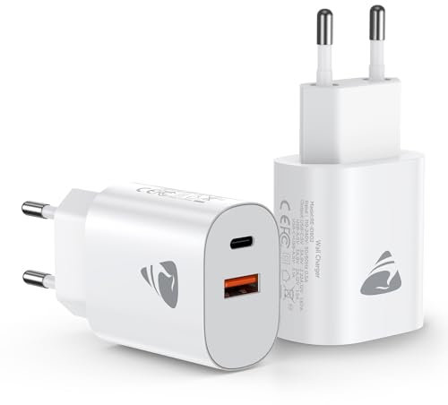 2Pack Chargeur USB C, 20W Prise USBC Adaptateur Secteur Type C PD+QC Double Mural Prise Bloc Type C Chargeur Rapide pour iPhone 16 15 14 13 12 11 Pro Max XS XR X 8 7 6 SE iPad,Samsung Galaxy,Telephone