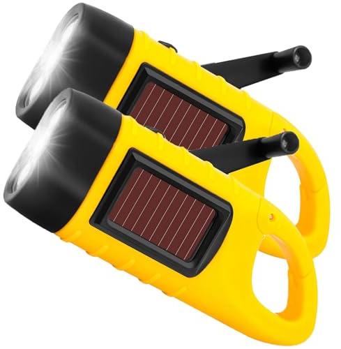 Xiaodib Paquete de 2 linternas portátiles de cuerda, linterna solar LED súper brillante con manivela recargable dinamo para escalada y senderismo