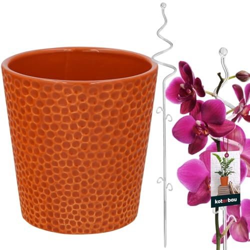 KOTARBAU® Vaso da fiori in ceramica smaltata, 15 cm, con supporto per piante, trasparente, a spirale, in PVC, 58 cm, in ceramica, con supporto per fiori, per piante e orchidee, asta di supporto