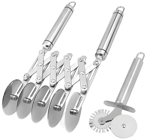 Adjustable 5-Wheel Pastry Cutter, Stainless Steel Dough Divider, Includes Serrated Pizza Cutter, Ideal for Home Bakers and Chefs