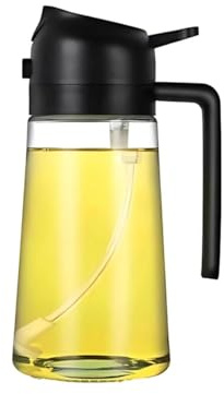 KAMPS 470ml/16oz Olive Oil Spray Bottle – 2-in-1 Dispenser & Sprayer for Cooking – Refillable Glass Bottle – Ideal for Air Fryer, Grilling, Baking, Roasting, BBQ – Kitchen Gadget (Black)
