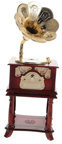 Kisangel Boîte à Musique Vintage de Style Gramophone Mini Phonographe Décor de Table avec Sculptures Détails pour Amateurs de Musique et Uniques