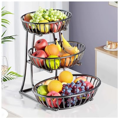 HTYUKFDG Cesta de Frutas de Alambre de Metal de 3 Niveles Tazón de Frutas de tazón múltiples Cesta de Almacenamiento de Vegetales de múltiples Capas para bocadillos de Pan