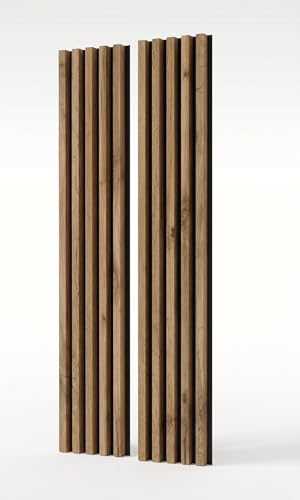 MEBANO. Akustikpaneele auf Schwarzplatte 2 Stücke x (26,5x240 cm) Wandpaneele Farbe: Eiche Wotan Wandverkleidung Innen Moderne Lamellenwand Deko Wand
