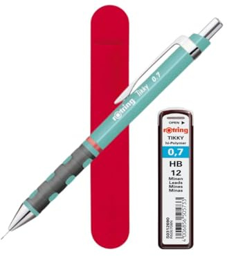 rOtring Tikky Pastell-Druckbleistift, 0,7 mm, Meeresblau, inkl. 12 HB-Minen und rotem Samtbeutel, Komfortgriff, nachfüllbar, ausgefallener Schul- und Bürobedarf