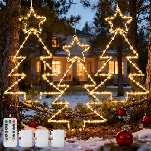 3 Stück Weihnachtsbaum Fenster LED, Weihnachtsbeleuchtung Außen mit Fernbedienung, Weihnachtsbaum LED Weihnachtsdeko, Weihnachtsdeko Fenster für drinnen und draußen, Fenster, Balkon, Garten, 40*25CM