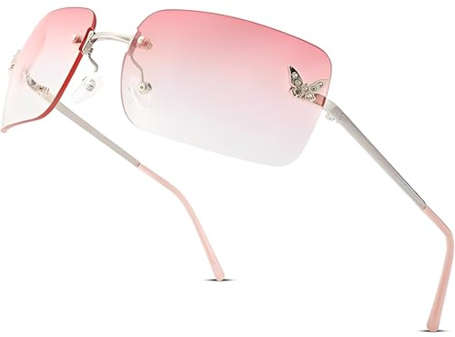ElevaPulse Y2K Lunettes de soleil, accessoires Y2K, accessoires tendance pour femme, parfaites pour les fêtes, la photographie de rue et les voyages, 1 pièce avec monture argentée et verres roses