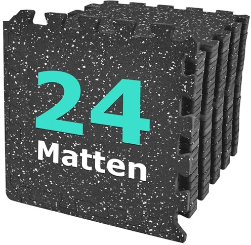 Bodenschutzmatte Fitness[31x31cm], 24 Puzzlematte, Extra Dicke Robuste Gummierte, Für Fitnessstudio Und Heimfitness, Schwere Trainingsbelastung- Bodenmatte Dicke 10mm, Gymnastikmatte
