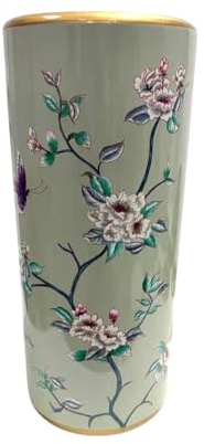 AcaciaHome Classic Ceramic Hexagonal 18” Tall Umbrella Stand – Multi-Functional Holder or Decorative Vase with Durable Glazed Finish for Home, Office, or Entryway (Floral Leaf Design)