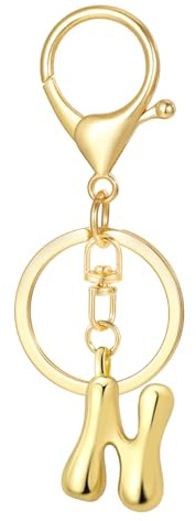 MWOOT Schlüsselanhänger Buchstabe für Frauen Mädchen, Gold Bubble Initialen Schlüsselanhänger Accessoires für Geldbörse Tasche Handtaschen Charms
