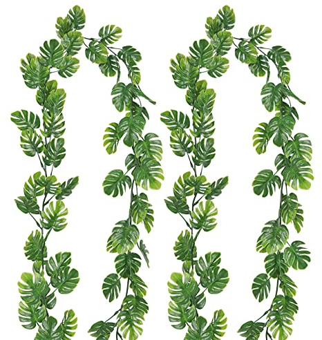 Plantas colgantes artificiales, Paquete de 2 enredaderas artificiales de hojas de monstera de 1,8 m