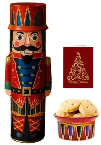 Nutcracker Biscuit Tin with Shortbread Biscuits 135g – Festive Christmas Gifts Tin Filled with Traditional Shortbread Cookies, Reusable Decorative Tins for Biscuit Storage