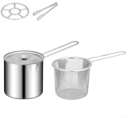 Zoegneer Friteuse en acier inoxydable avec panier et poignée en bois pour cuisson de nouilles, pâtes et légumes pour plaques à induction au gaz et halogènes avec G transparent (B)