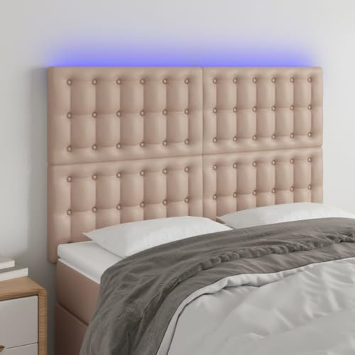 Frdhee Kopfteilbezug Headboard Cover Wandkissen,LED Kopfteil Cappuccino Braun 144x5x118/128cm Kunstleder,Für Bett Bettgestell Bettrahmen Schlafzimmer Bettzubehör,Einfach Zu Montieren