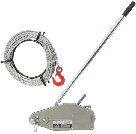 Wire Rope Hoist Winch 800 kg 20m Rope for Pulling, Lifting, Hand Winch Wire Rope Puller Pulley with Shear Pin and Safety Load Hook, Compact Design for Easy Use