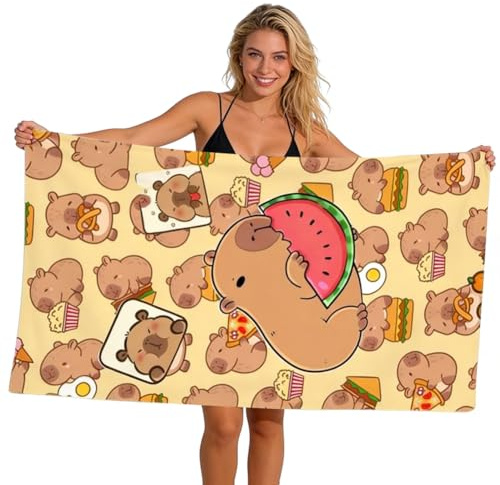 Capybara Strandtuch Badetuch, Personalisiertes Handtuch, Leicht Reise Schnelltrocknend Duschtuch, Tragbares Saunatuch, Badehandtuch Mikrofaser für Schwimmen, Surfen, Bad, Pool, Fitnessstudio