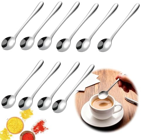 10 PCS Mini Spoon, Teaspoons, Mini Stainless Steel Teaspoons, Mini Size 7.5cm Dessert Spoons, Cute Small Stainless Steel Spoons, Small Spoons for Salads, Fruits, Soups, Noodles Coffee Tea (Silver)
