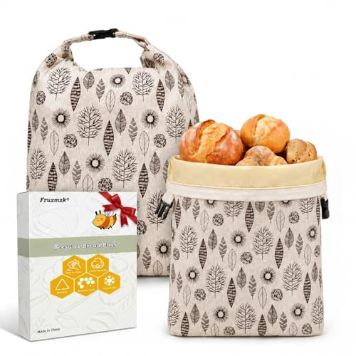 Beeswax Bread Bag for Home Bakers: 17×13 Reusable Sourdough Bag with Natural Beeswax Lining, Breathable Freshness Balance, Washable for Homemade Bread Kitchen Picnic Gift & Storage, 2 Pack