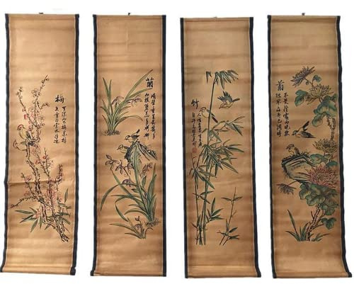 Kinesisk väggkonst, 4st/Set Kinesisk Antik Scroll Målning Skärm Rumsdekoration Hängande målningar