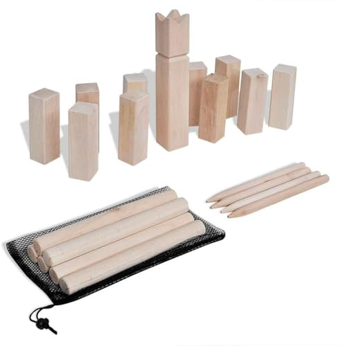 Ordellia Kubb Spielset aus Kiefernholz mit 21 Teilen, Tragetasche aus Netz, für Garten, Camping, Picknick, Terrasse und Strand, Wurfspiel für Familie, Erwachsene und Kinder ab 3 Jahren