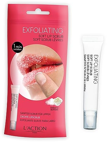 L'Action Paris Gommage Doux Exfoliant pour les Lèvres, Lisse et Repulpe les Lèvres, Cristaux de Sucre pour une Exfoliation Douce, Formule Apaisante au Beurre de Karité et de Mangue 12ml