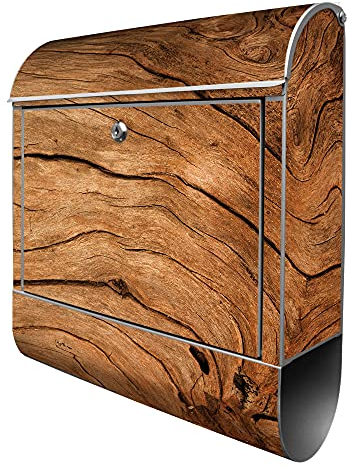 banjado® Design Briefkasten mit Trockenes Holz 38,5x46,5x13cm & 2 Schlüssel - Briefkasten Stahl Silber mit Zeitungsfach pulverbeschichtet - Postkasten A4 Einwurf inkl. Montagematerial