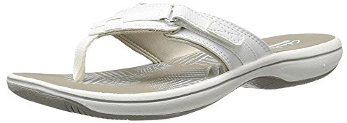 Clarks Women's Breeze Sea Flip-Flop, White Synthetic, 9
