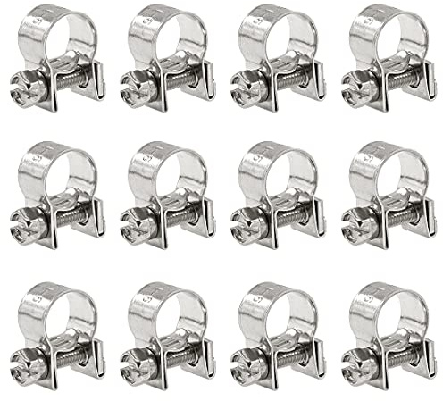 Glarks 12Pack 9-11mm Stainless Steel Mini Fuel Injection Hose Clamps Adjustable Pipe Hose Clip Tube Clamps Set (11/32''-7/16'' Dia)