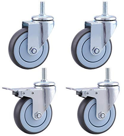 Schwerlastrollen Gewinde M12 Leise Gummirollen für den industriellen Transport Lenkrollen mit Bremse 600kg Universal Doppellager 3 '' / 4 '' / 5 '' für Wagen Werkbank Holzboden 4 Stück