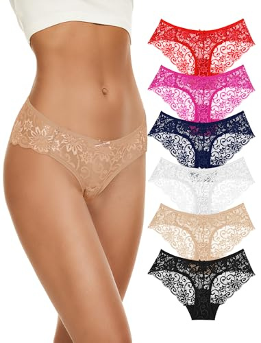 Sunm Boutique Underwear Women Lace ladies knickers Sets, Comfort Womens Pants Knickers for Women Multipack Soft Womens Briefs, Low Rise Cotton Women's Underwear Size 10 (6 Pack Multicoloured M)