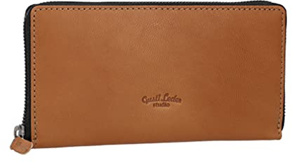 Gusti Leder Portemonnaie Damen Cara - Geldbörse lang mit RFID-Schutz - Brieftasche viele Kartenfächer Büffelleder Haselnuss Braun