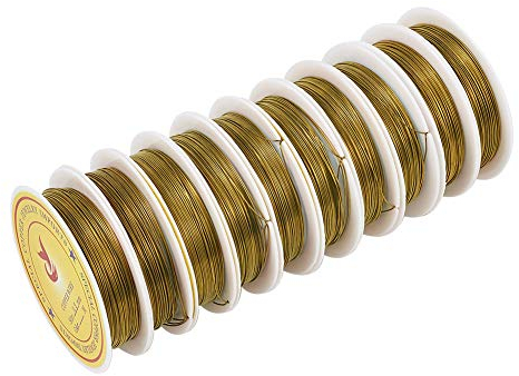 Beadthven Kupferdraht, 10 Rolle, 0,5 mm, anlaufgeschützt, vergoldeter Kupferdraht, 80 m, biegbarer Schmuckdraht, für Bastelarbeiten, zum Verpacken von Anhängern, 8 m/Rolle