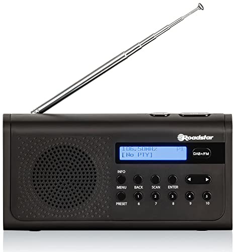 Roadstar TRA-300D+BK Radio Portátil Digital Dab/Dab+/FM, Funciona a Red/Pilas, Toma de Auriculares, Transistor Pequeño y Ligero, Altavoz 8W, Alarma Dual, Temporizador para Apagado, Negro