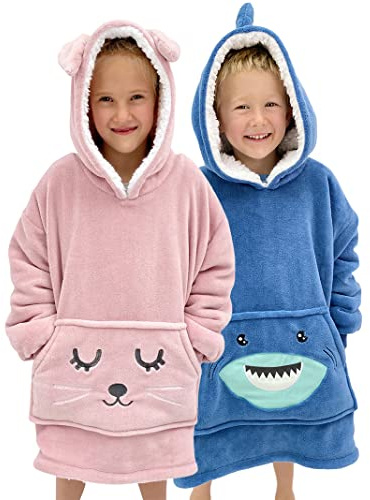 The Big Softy Kids Oversized Hoodie - Blanket Hoodie for Kids 3-10 yrs – Cute Animal Snuggle Hoodie – Soft & Warm Oversized Blanket Hoodie - Hooded Blanket for Girls & Boys (Pink Bunny)
