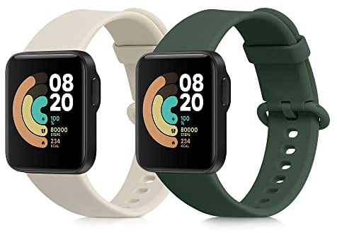 kwmobile Straps Compatible with Xiaomi Mi Watch Lite/Redmi Watch Straps - 2x Replacement Silicone Watch Bands - Smartwatch or Fitness Tracker - Dark Green/Beige