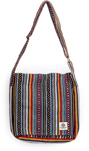 Freakmandu Hanf Umhängetasche Schlinge Tasche – Über die Schulter Unisex Schulter-Rucksack für Damen und Herren – handgefertigt in Nepal